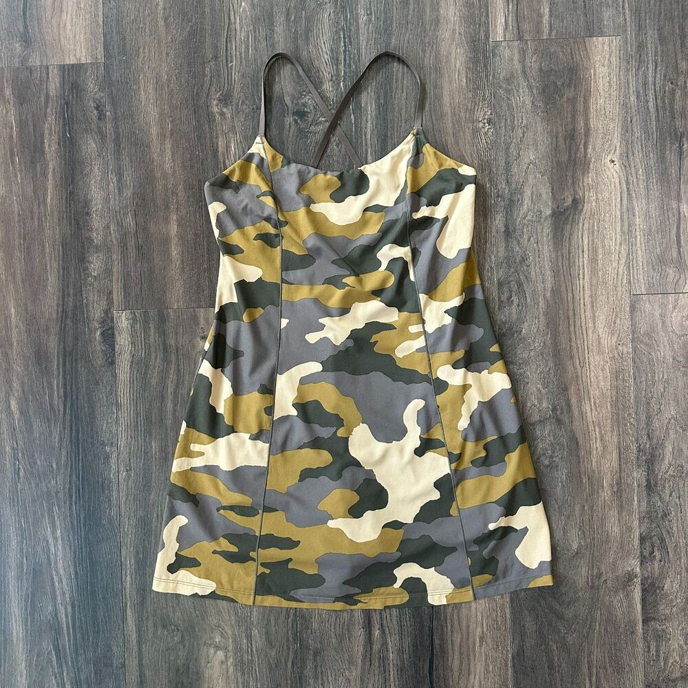 Offline Aerie Camo Dress w/ Biker Shorts Layer Spaghetti Strap Open Back Medium